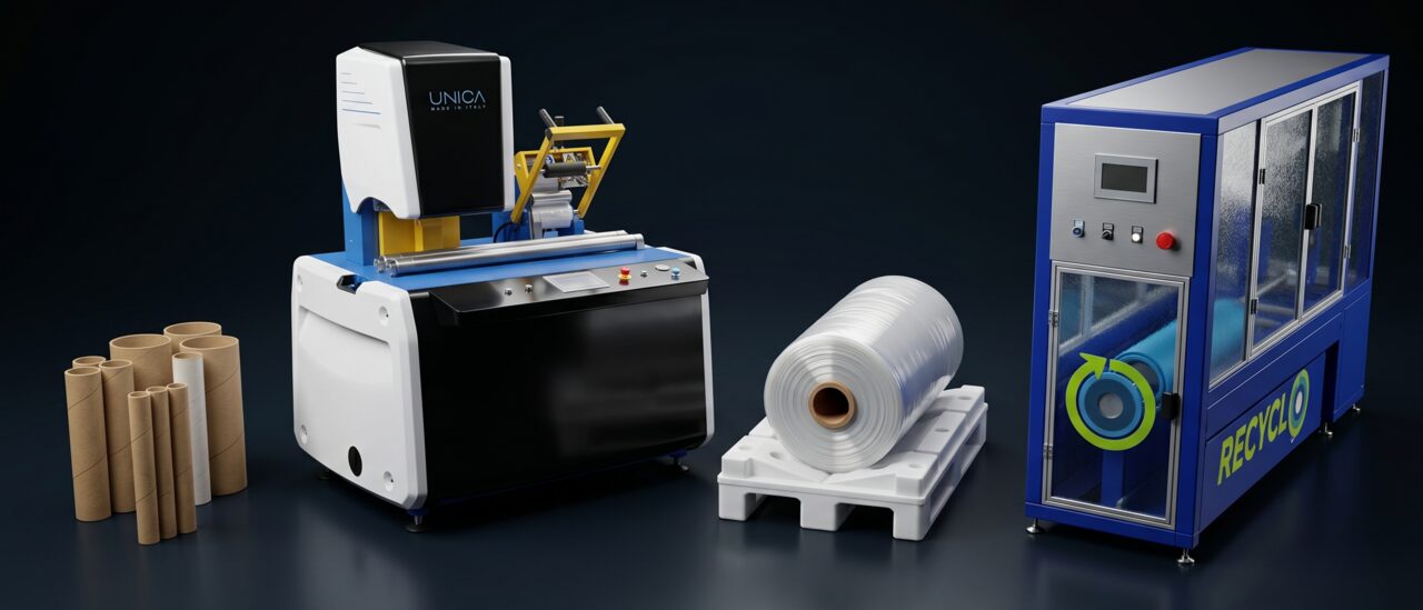CORES WORLD ecosystem workflow: from tube manufacturing to cutting, roll logistics and core recycling